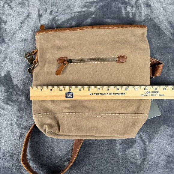 Myra Bag #s-1579 Mosavo Leather Rug Canvas 12"x12"x4 " Shoulder - Picture 9 of 10